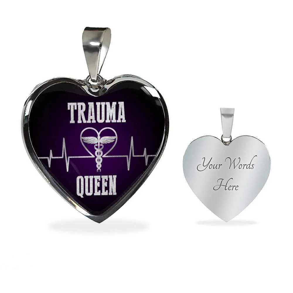 Trauma Queen Necklace Personalized Engraved Silver Heart Necklace Custom Name D